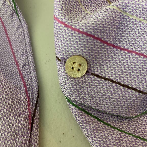 Ted Baker London Mens Button Down Size 6 Purple Colorful Striped Cotton Lavender - Picture 9 of 15